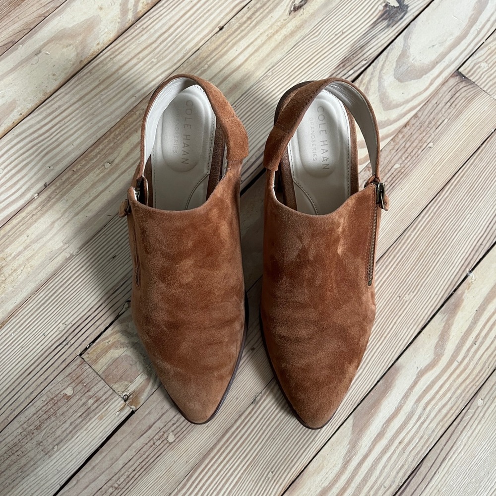 Cole Haan Grand Ambition British Tan‎ Suede Slingback Booties Size 7.5 W19448 - Picture 5 of 9